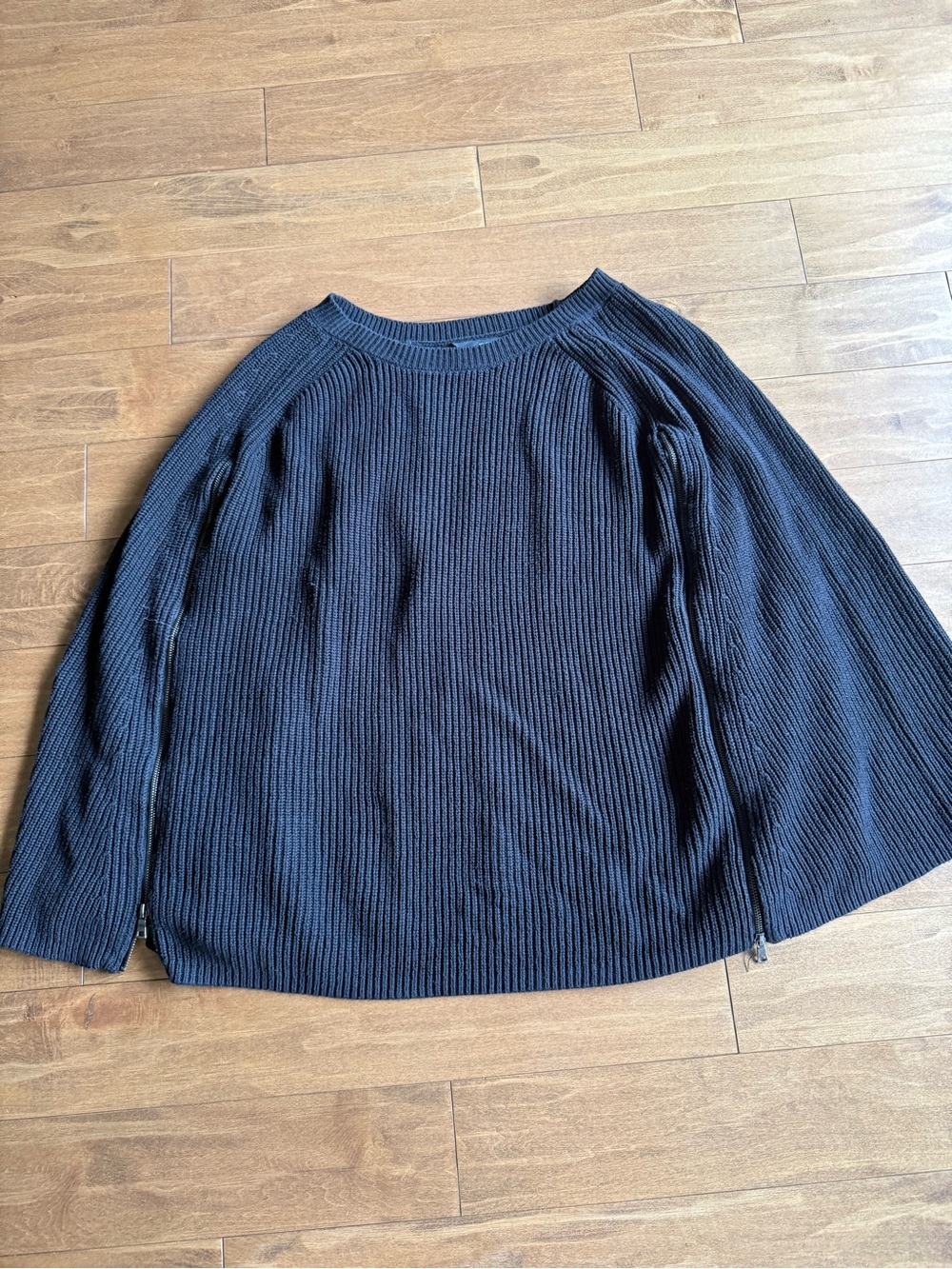 Michel Studio Black Ribbed Knit Cape Jacket with Zips (for your arms)